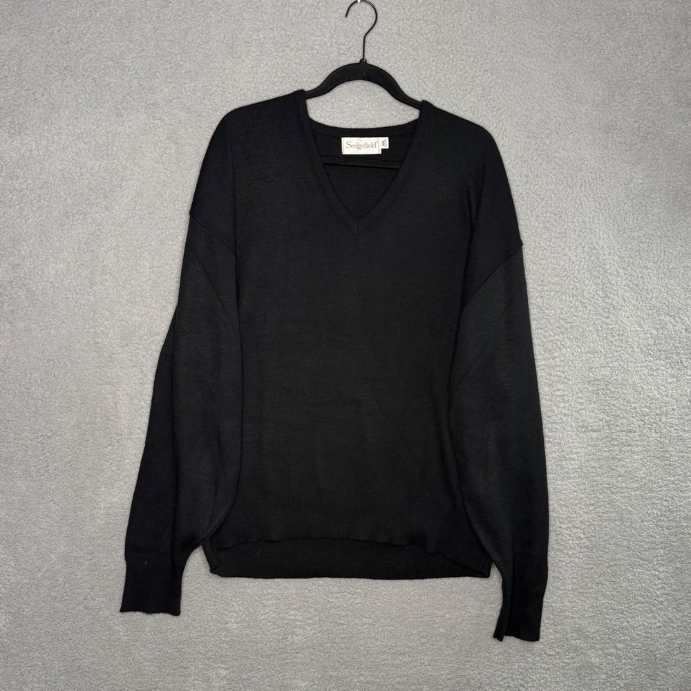Sedgefield Vintage Mens XXL Black V-Neck Acrylic Knit Sweater Made in USA